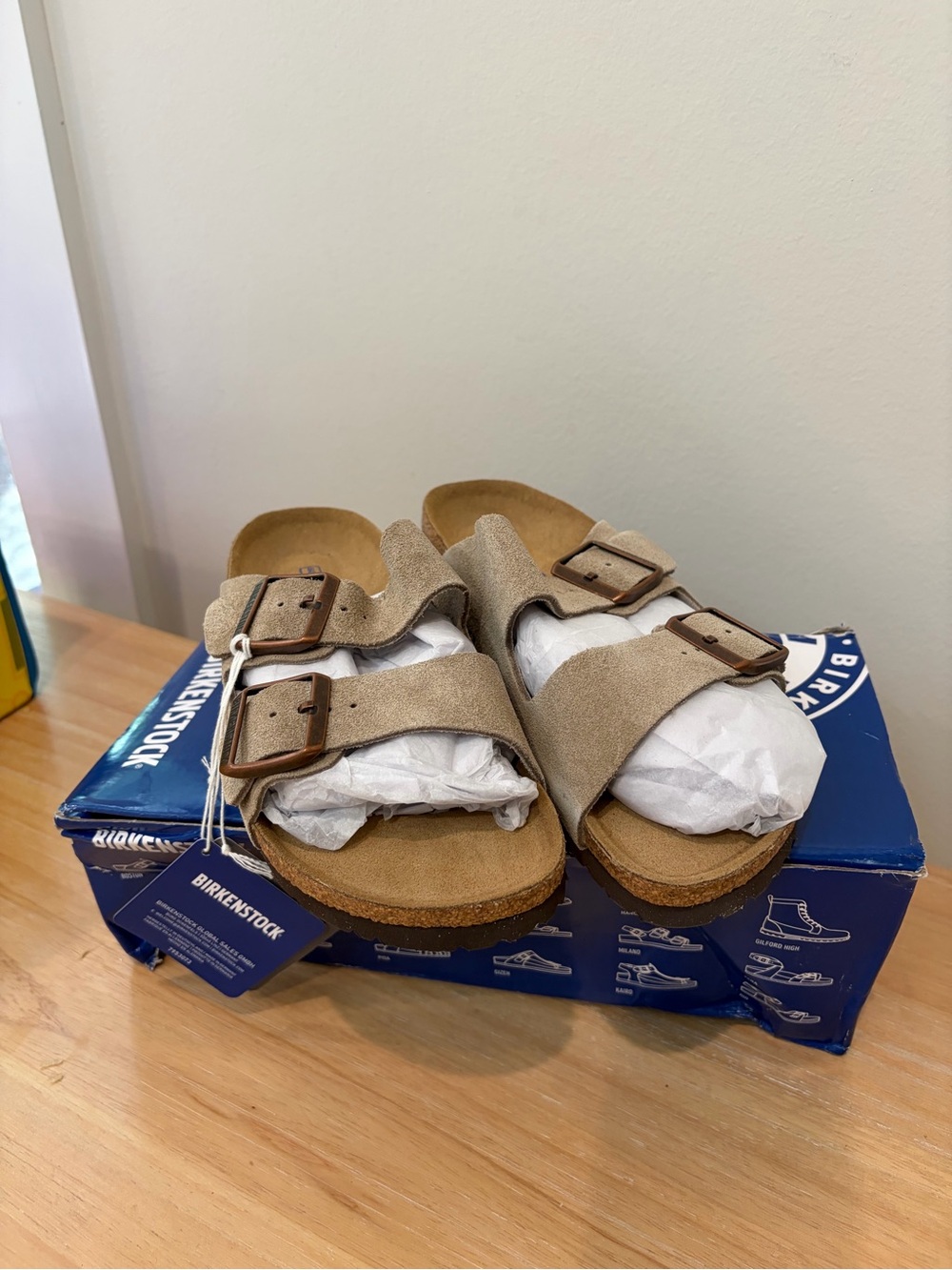 NWT Birkenstock Arizona Black Soft Footbed Sandal 37 Narrow Taupe